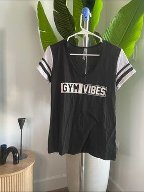 MT Black V-Neck Tee with White Sleeve Stripes